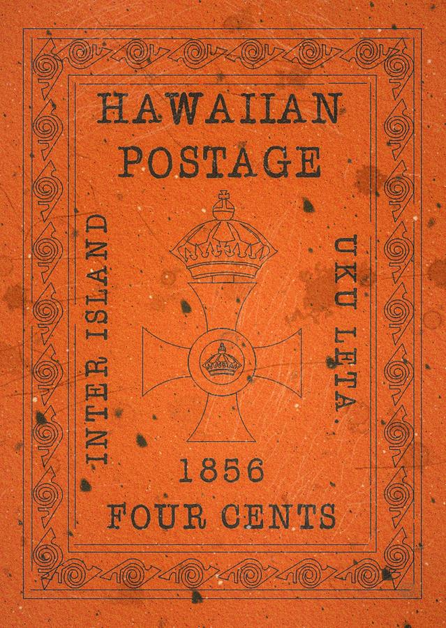 1856 Hawaii - Cross and Crown - 4cts. Orange - Mail Art Post Digital Art by Fred Larucci