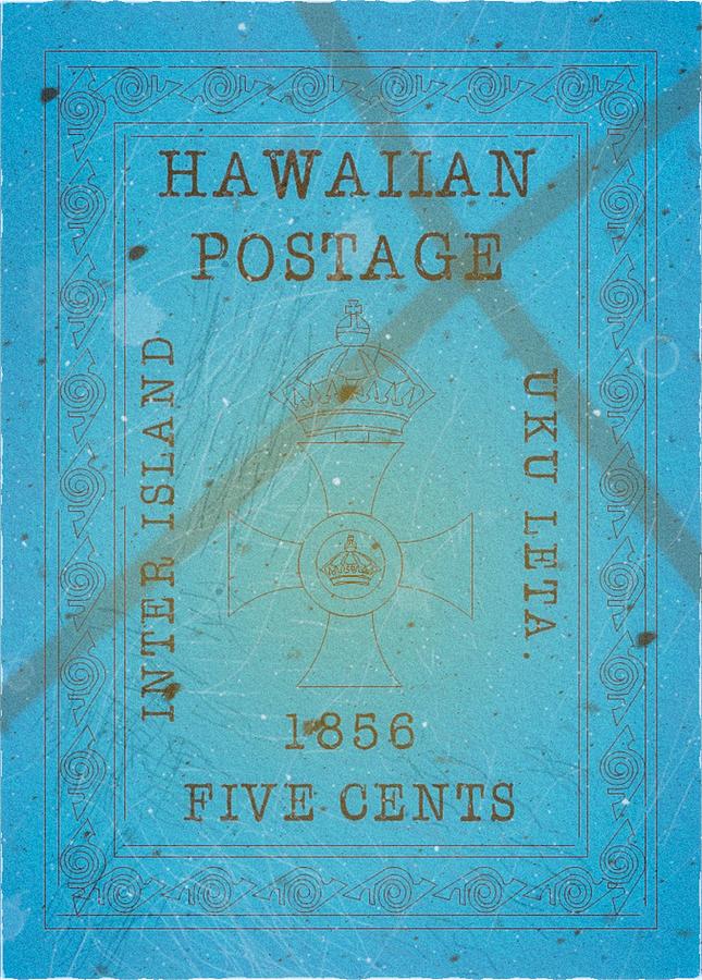 1856 Hawaii - Cross and Crown - 5cts. Sky Blue - Mail Art Post Digital Art by Fred Larucci