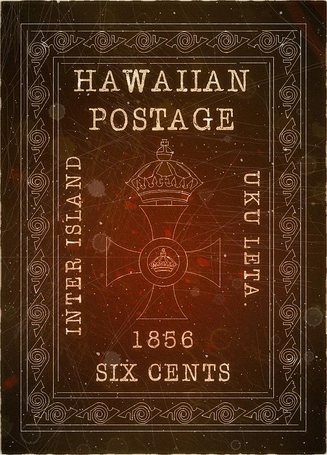 1856 Hawaii - Cross and Crown - 6cts. Ruby Black - Mail Art Post Digital Art by Fred Larucci