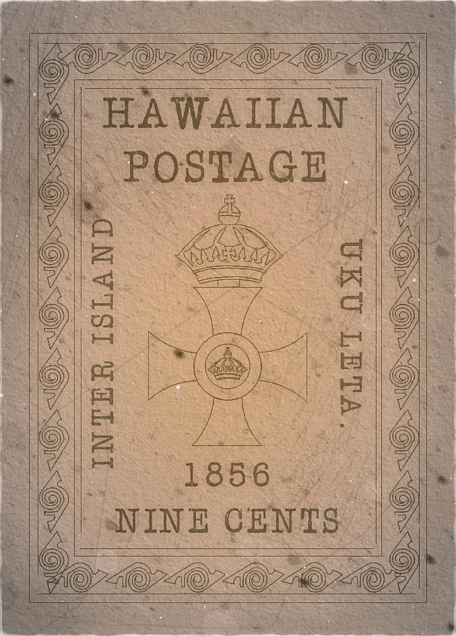1856 Hawaii - Cross and Crown - 9cts. Gray - Mail Art Post Digital Art by Fred Larucci