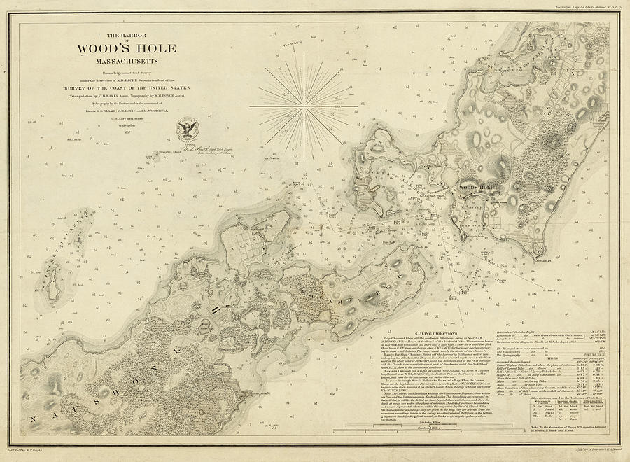 1857 The Harbor of Woods Hole Sailing Directions Historical Map Cape Cod Photograph by Toby McGuire