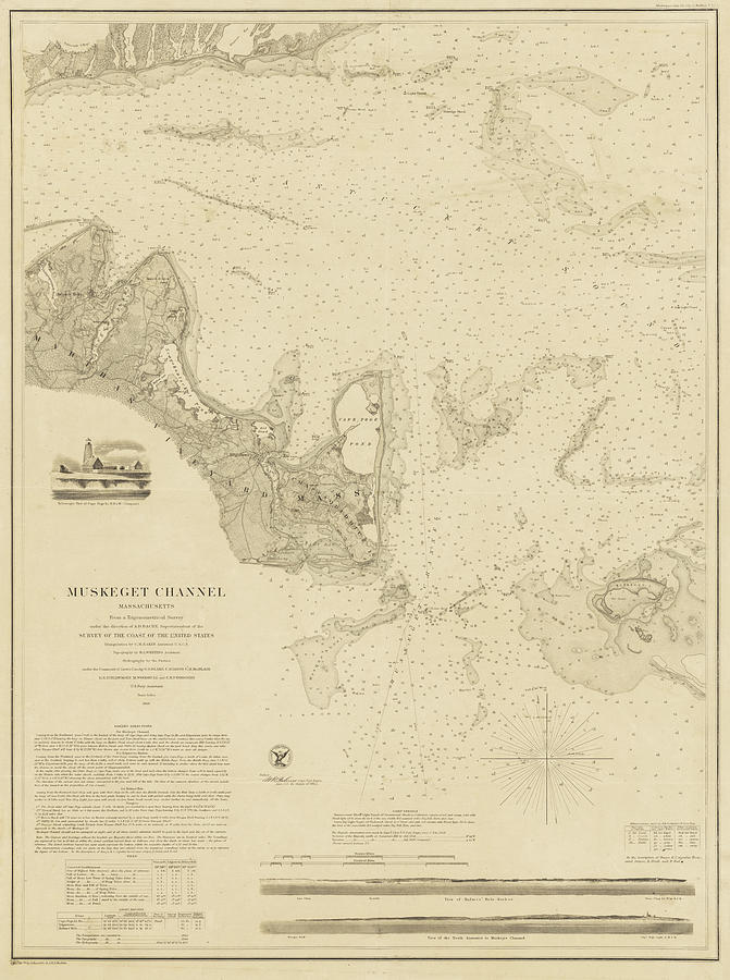 1859 Historical Map of Marthas Vineyard and Muskeget Channel Cape Cod Photograph by Toby McGuire