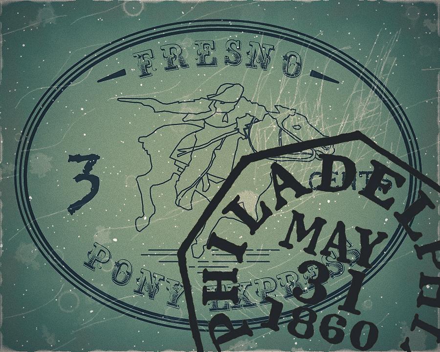 1860 Fresno Pony Express - 3cts. Aqua Edition - Philadelphia Postmark - Mail Art Post Digital Art by Fred Larucci