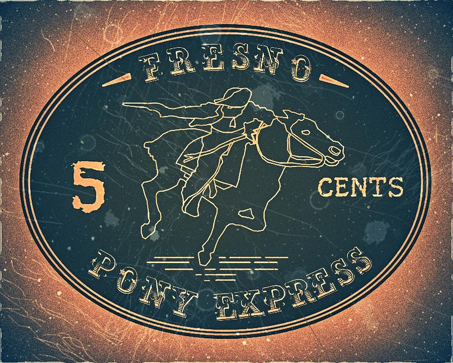 1860 Fresno Pony Express - 5cts. Black Bronze - Mail Art Post Digital Art by Fred Larucci