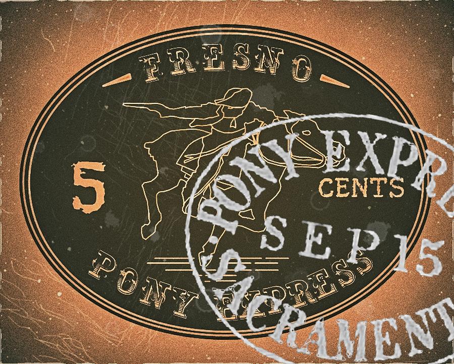 1860 Fresno Pony Express - 5cts. Black Bronze - Pony Postmark - Mail Art Post Digital Art by Fred Larucci