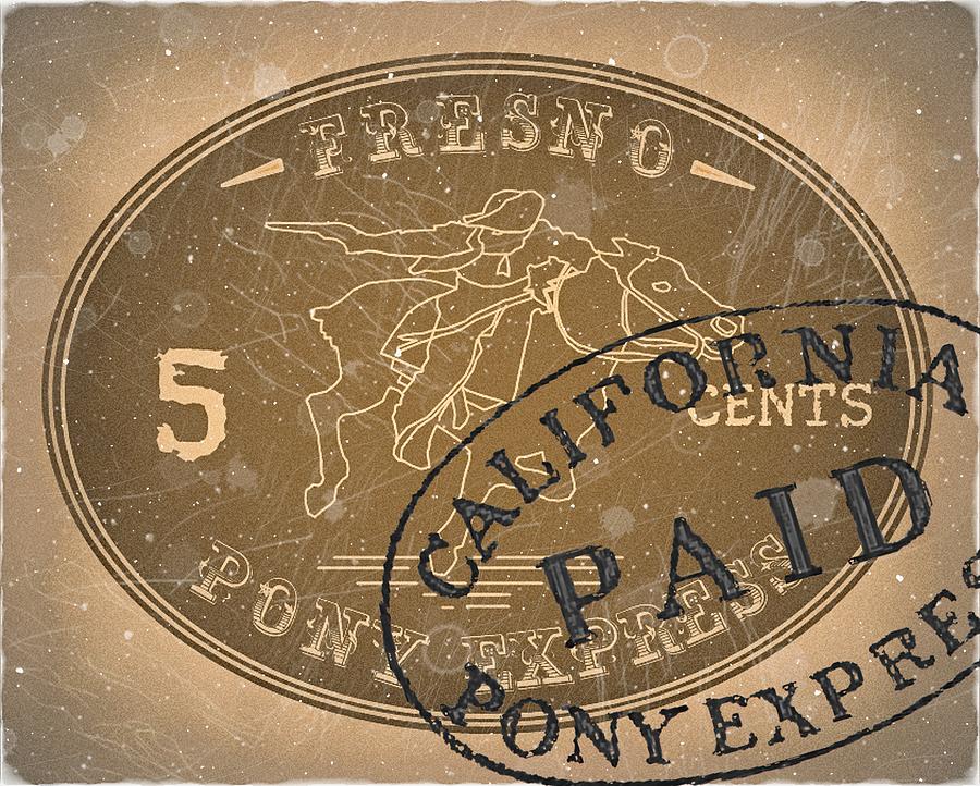 1860 Fresno Pony Express - 5cts. Sand Brown - Pony Postmark - Mail Art Post Digital Art by Fred Larucci