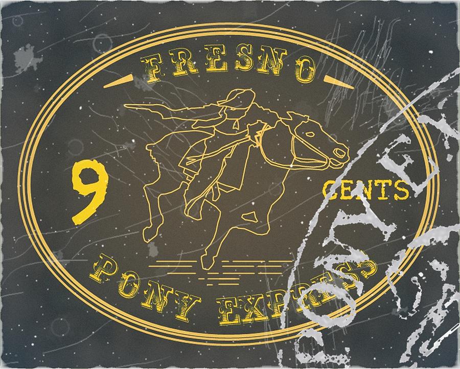 1860 Fresno Pony Express - 5cts. Yellow Gray - Pony Postmark - Mail Art Post Digital Art by Fred Larucci