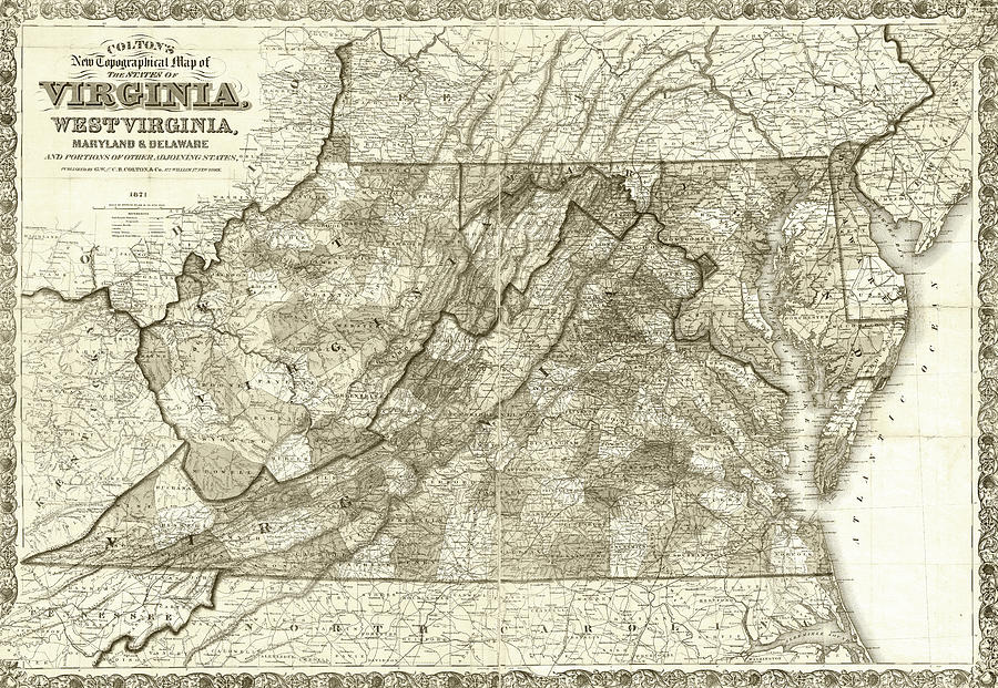 1861 Historical Map of Virginia and West Virginia in Sepia Photograph by Toby McGuire