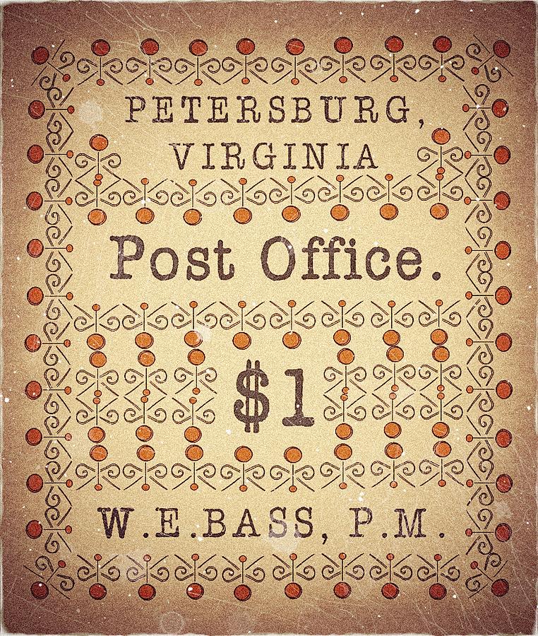 1861 Petersburg, VA P.O. W.E.Bass, PM $1 Dollar - Tan-Red - Mail Art Post Digital Art by Fred Larucci