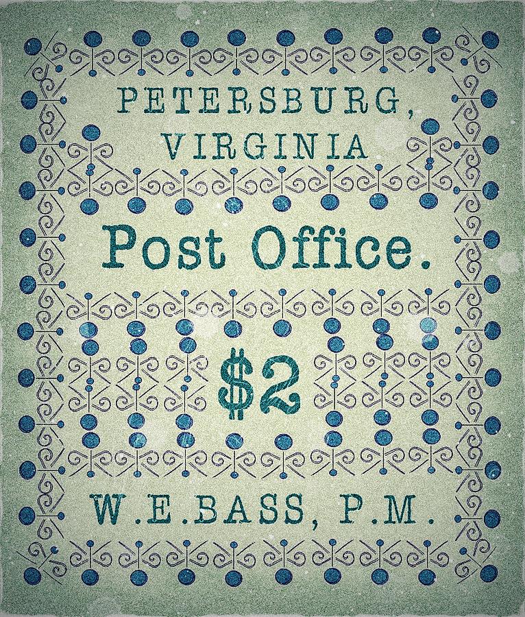 1861 Petersburg, VA P.O. W.E.Bass, PM $2 Dollar - Blue Violet - Mail Art Post Digital Art by Fred Larucci