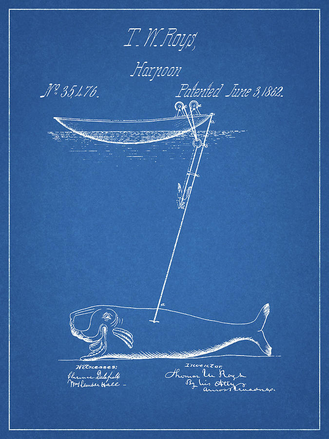 Vintage Drawing - 1862 Whale Harpoon Patent by Dan Sproul