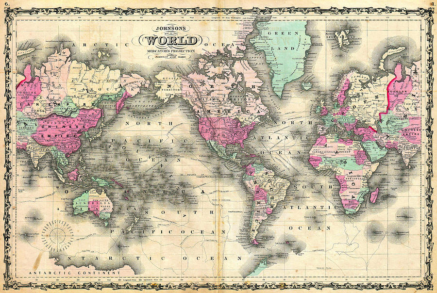 1862 World Map  Photograph by A  J  Johnson