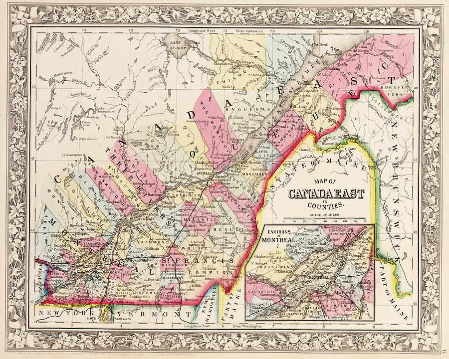 1863 Map of Canada East and Montreal Photograph by Toby McGuire