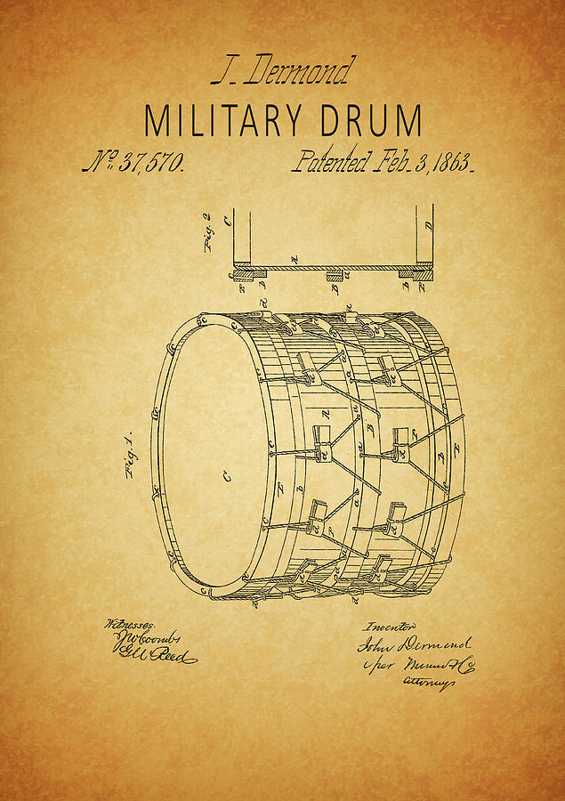1863 Military Drum Patent Drawing by Dan Sproul