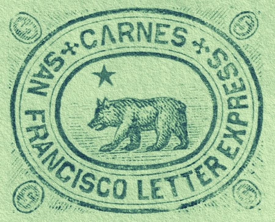1865 Carnes - City Letter Express, San Francisco - 5cts. Aqua Blue - Mail Art Post Digital Art by Fred Larucci