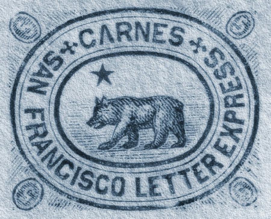 1865 Carnes - City Letter Express, San Francisco - 5cts. Deep Blue - Mail Art Post Digital Art by Fred Larucci