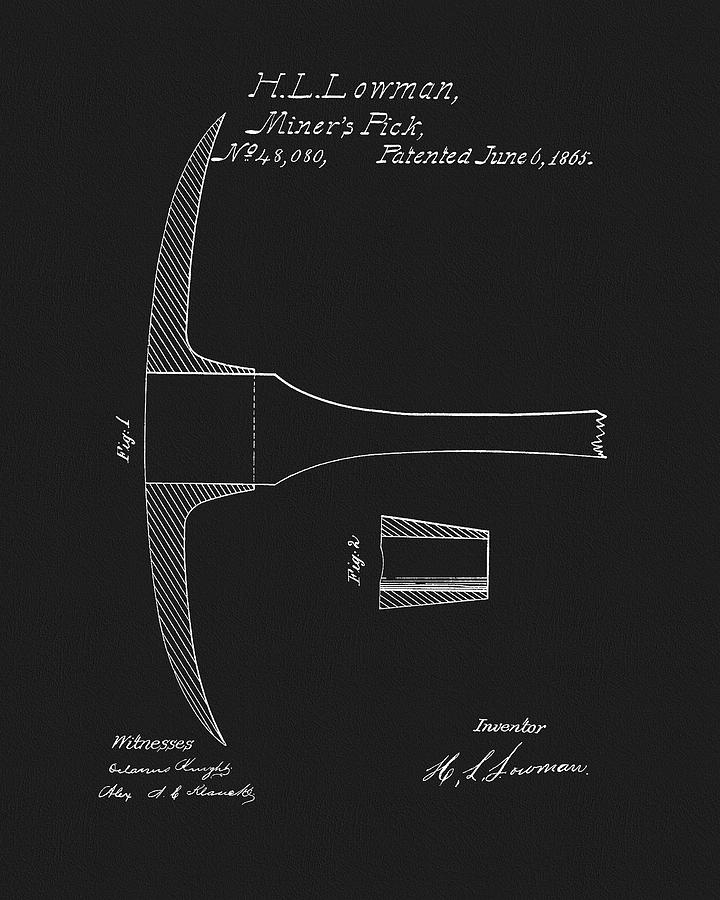 1865 Miners Pick Patent Drawing by Dan Sproul