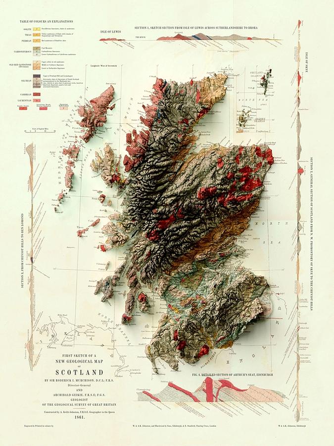 1865 Scotland Geological Map digitallyrendered Poster Digital Art by