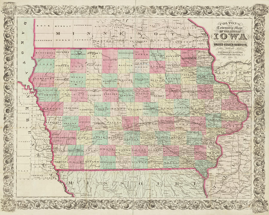 1865 Township Map of Iowa United States USA Historical Map Photograph by Toby McGuire