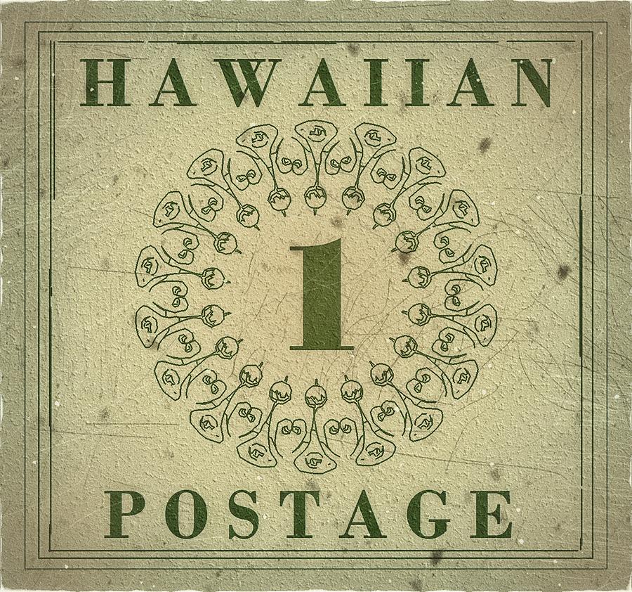 1866 Hawaii Banner Postage - 1 Ct. Gray Green Edition - Mail Art Post Digital Art by Fred Larucci