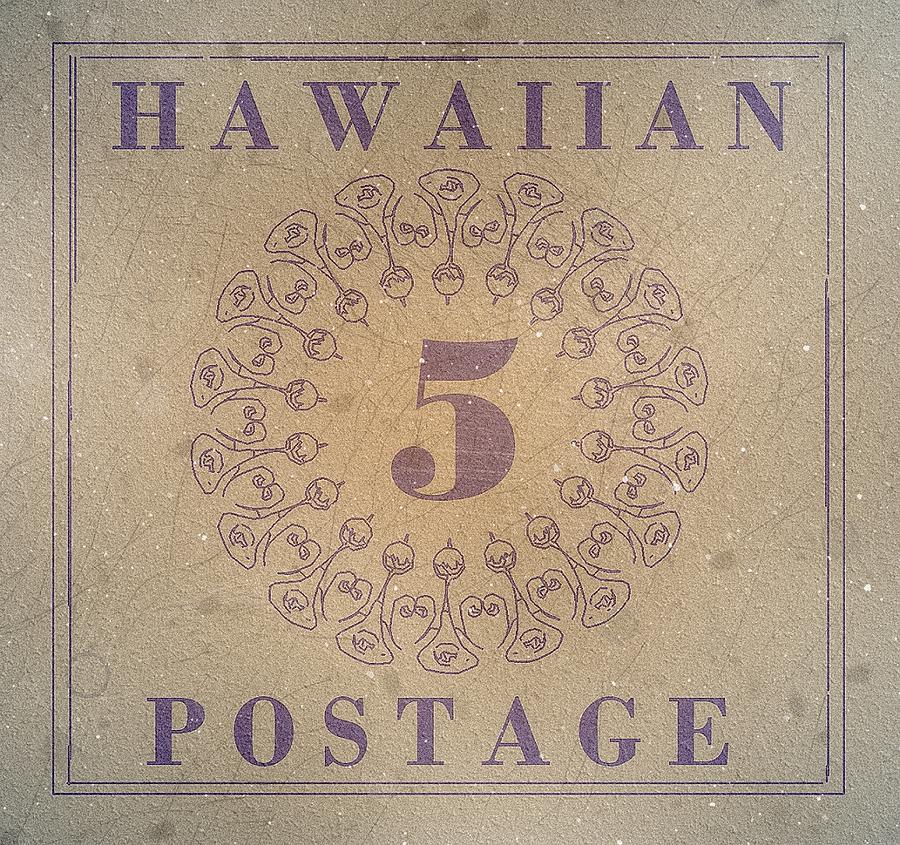 1866 Hawaii Banner Postage - 5 Cts. Dark Lilac Edition - Mail Art Post Digital Art by Fred Larucci