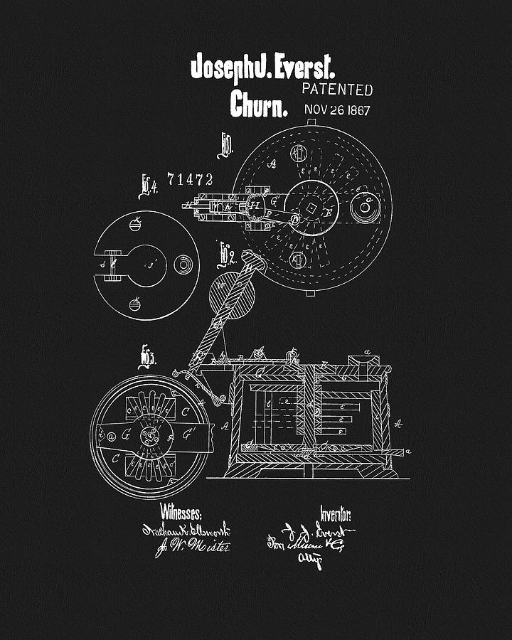 1867 Butter Churn Patent Drawing by Dan Sproul