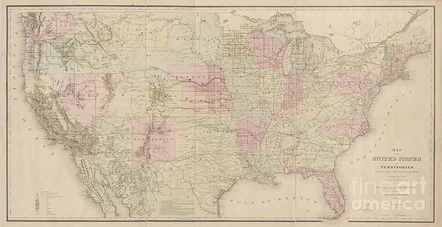 1867 Map of the United States and territories, showing the extent of ...