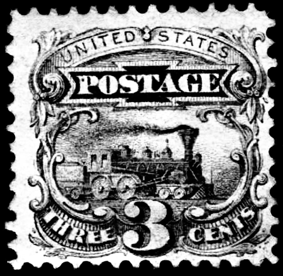 1869 United States - No.114 - 3cts. Black and White Proof - Stamp Art Digital Art by Fred Larucci