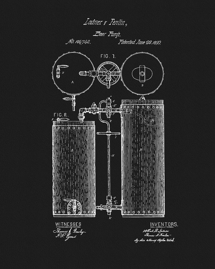 Beer Drawing - 1870 Beer Pump Patent by Dan Sproul