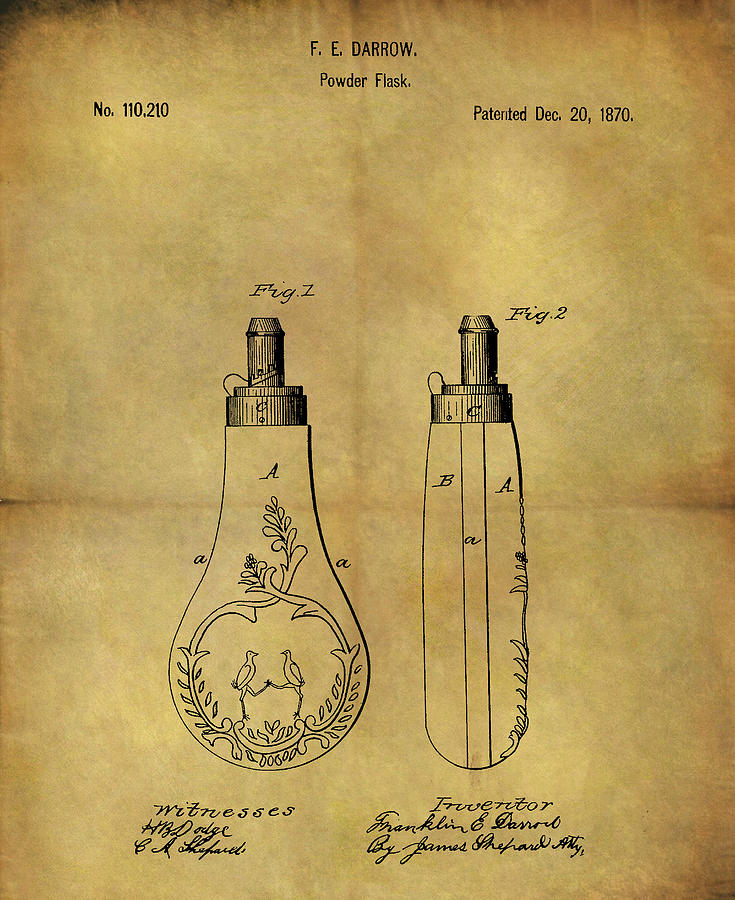 Gunpowder Drawing - 1870 Gunpowder Flask Patent by Dan Sproul