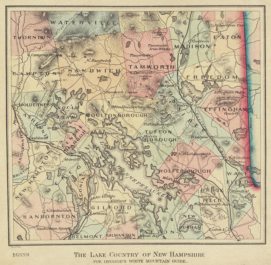 1870s New Hampshire Lake Country Map New England Photograph by Toby McGuire