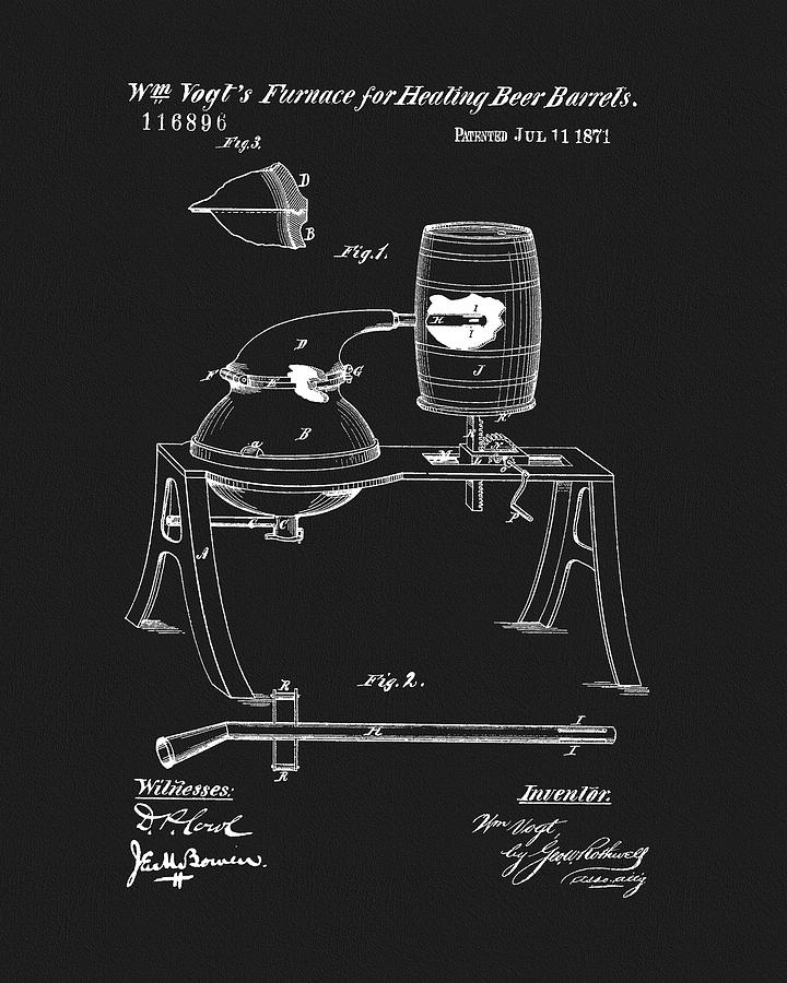 Beer Drawing - 1871 Beer Barrel Patent by Dan Sproul