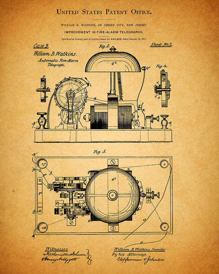 1871 Fire Alarm Box Patent Drawing by Dan Sproul - Fine Art America