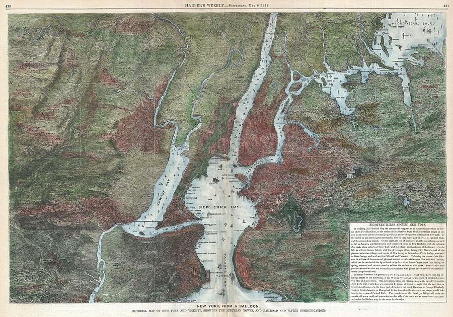 1871 Harpers Weekly View Or Map Of New York City From A Balloon - Geographicus - Newyork-harpers-187 Painting