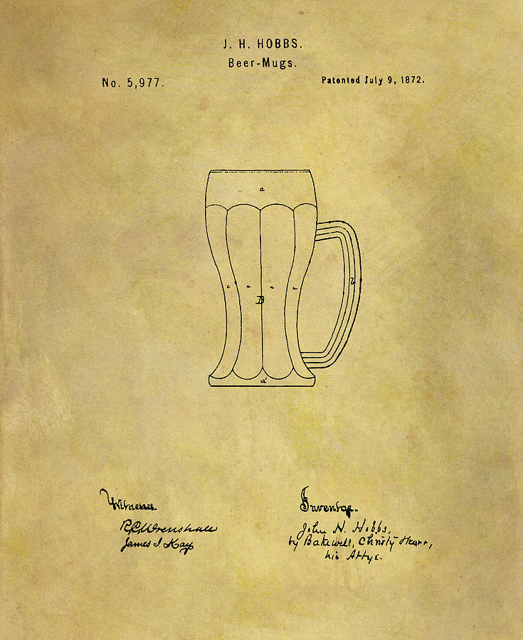 Mug Drawing - 1872 Beer Mug Patent by Dan Sproul