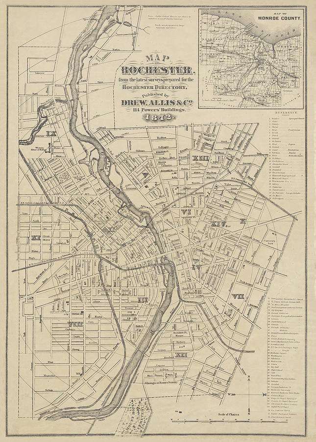 1872 Rochester New York Historical Map Monroe County Photograph by Toby McGuire
