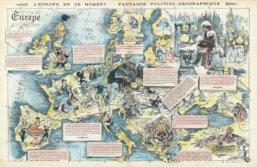 1872 Satirical Map - Leurope En Ce Moment - Fantaise Politico-geographique Painting