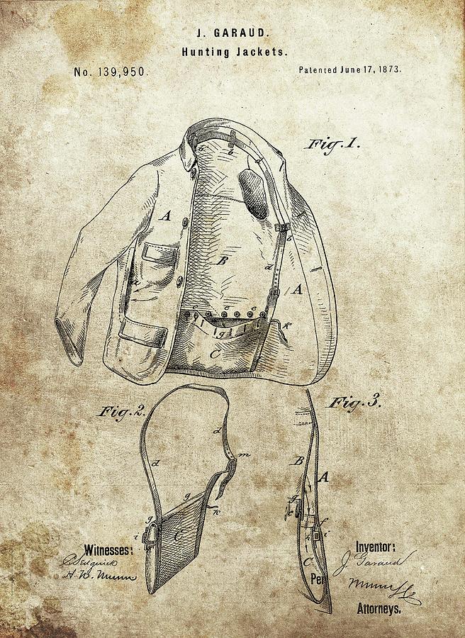 Hunting Jacket Drawing - 1873 Hunting Jacket Patent by Dan Sproul