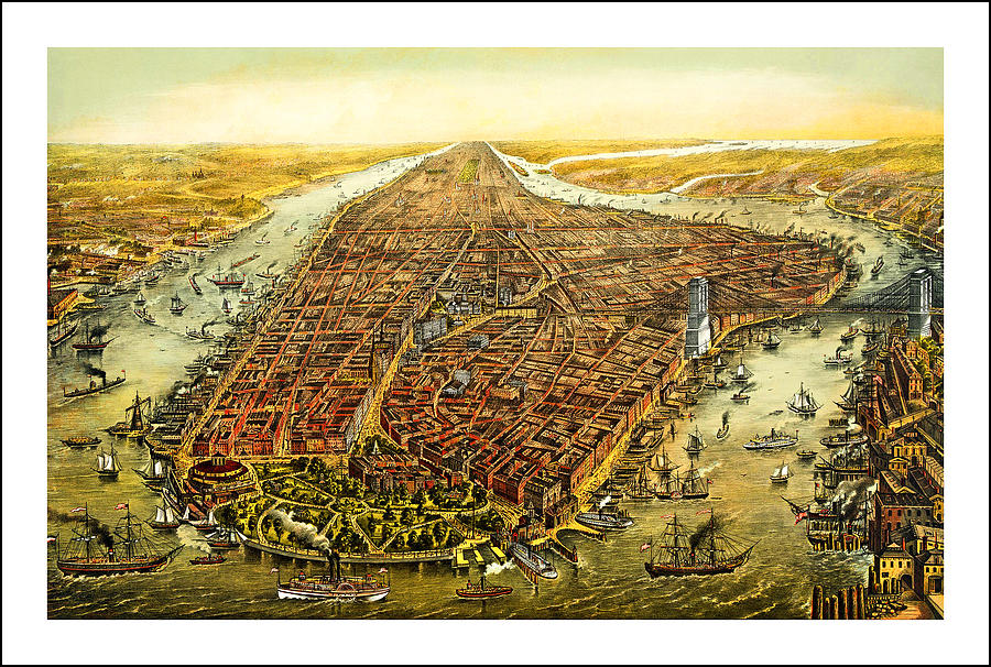 1873 Map of New York City Painting by Peter Ogden