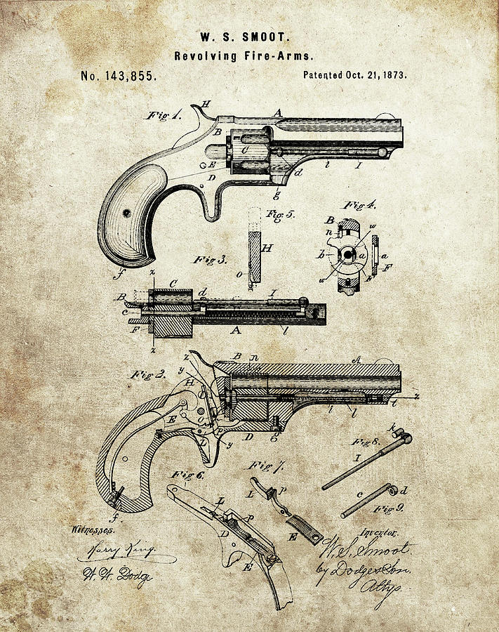 Revolver Drawing - 1873 Revolver Patent by Dan Sproul