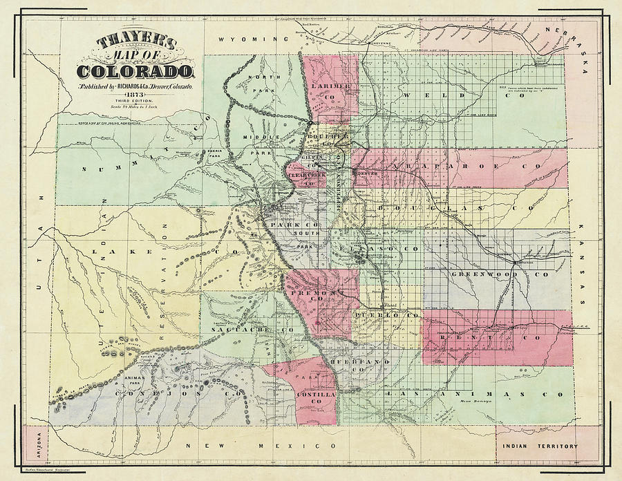 1873 Thayers Map of Colorado in Color Photograph by Toby McGuire