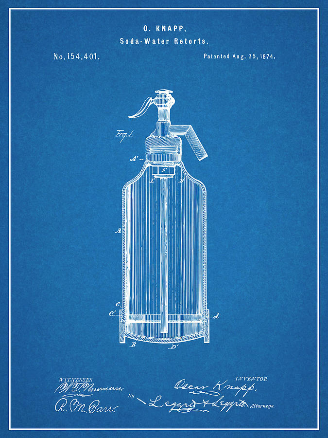 1874 Soda Water Bottle Blueprint Patent Print Drawing By Greg Edwards