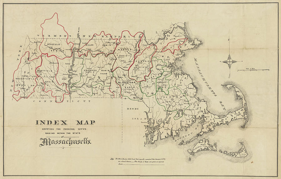 1875 Massachusetts River Basin Map in Color Photograph by Toby McGuire