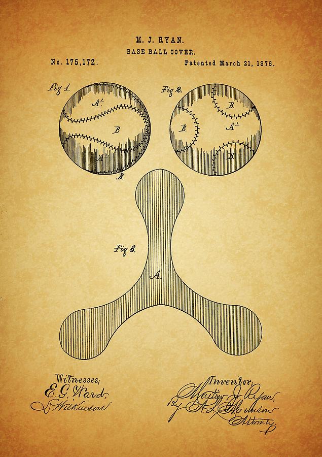 1876 Baseball Patent Drawing by Dan Sproul