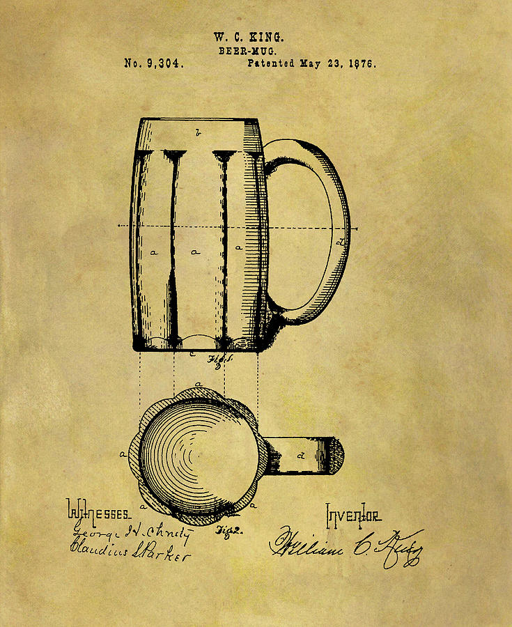 Mug Drawing - 1876 Beer Mug by Dan Sproul
