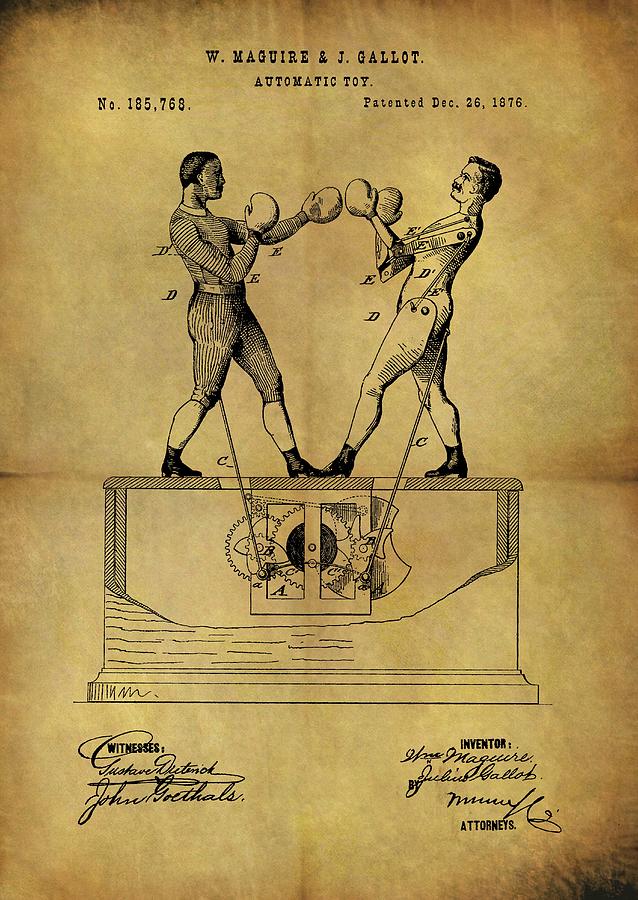 1876 Boxing Toy Patent Drawing by Dan Sproul