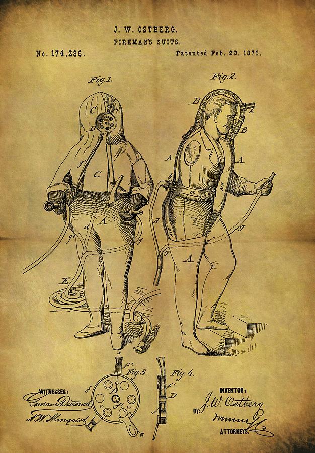 1876 Fireman S Suit Patent Drawing By Dan Sproul Pixels