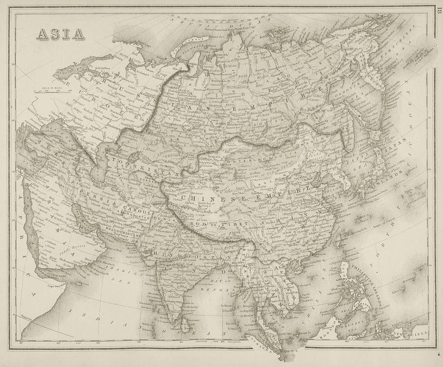 1876 historical map of Asia Sepia Photograph by Toby McGuire