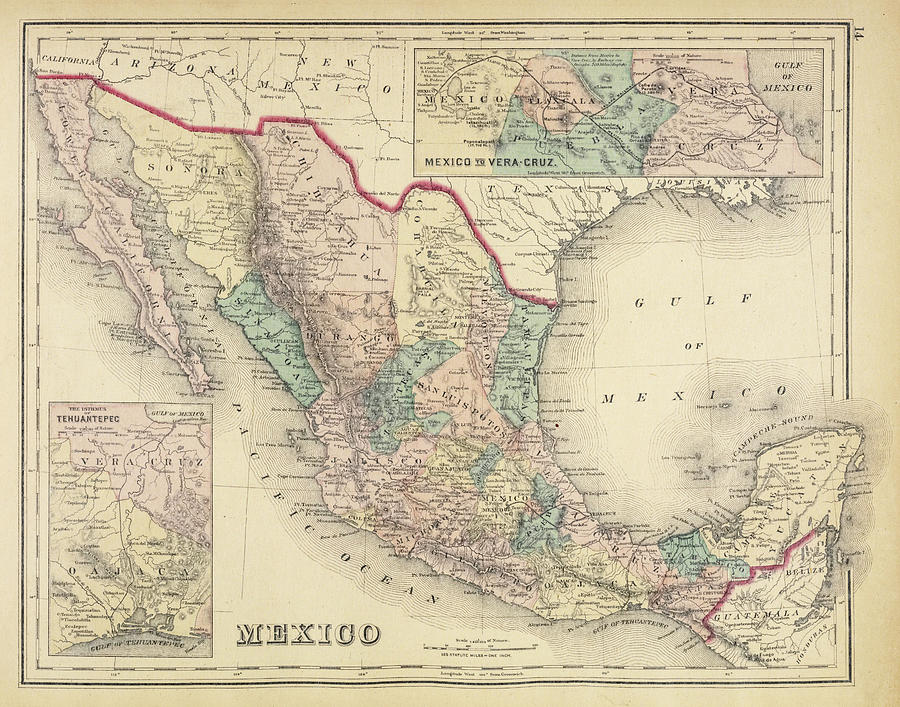 1876 Historical Map of Mexico Photograph by Toby McGuire
