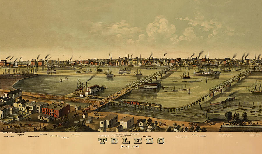 1876 Toledo Ohio Map Drawing by Dan Sproul